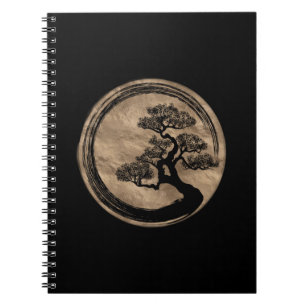 Enso Zen Circle and Bonsai Tree Gold Notebook