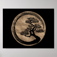 Enso Zen Circle and Bonsai Tree Gold