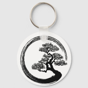 Enso Zen Circle and Bonsai Tree Key Ring