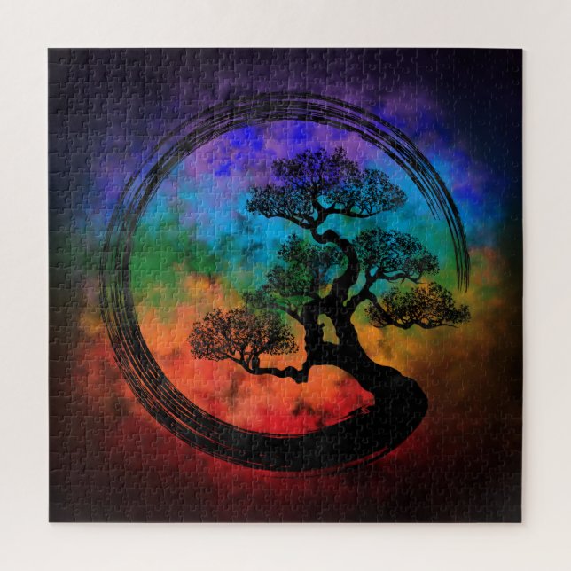 Enso Zen Circle and Bonsai Tree Nebula Jigsaw Puzzle (Vertical)