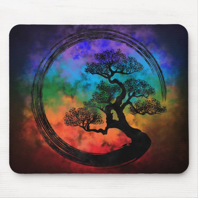 Enso Zen Circle and Bonsai Tree Nebula Mouse Mat (Front)