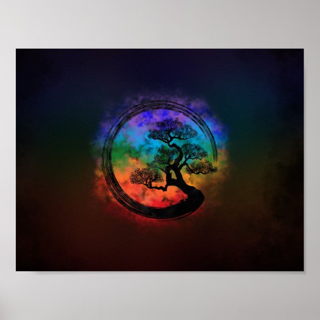Enso Zen Circle and Bonsai Tree Nebula Poster (Front)