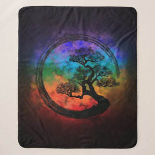 Enso Zen Circle and Bonsai Tree Nebula Sherpa Blanket