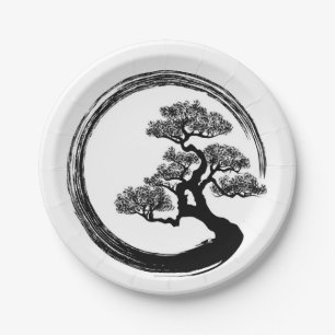 Enso Zen Circle and Bonsai Tree Paper Plate