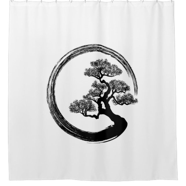 Enso Zen Circle and Bonsai Tree Shower Curtain (Front)