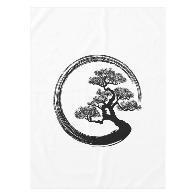Enso Zen Circle and Bonsai Tree Tablecloth (Front)