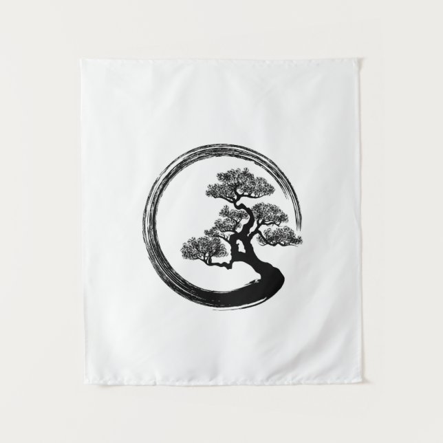 Enso Zen Circle and Bonsai Tree Tapestry (Front)