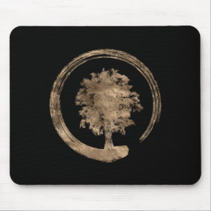 Enso Zen Circle and Tree - Gold on black Mouse Mat