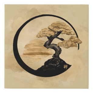 Enso Zen Circle Bonsai - Golden Sunrise Faux Canvas Print