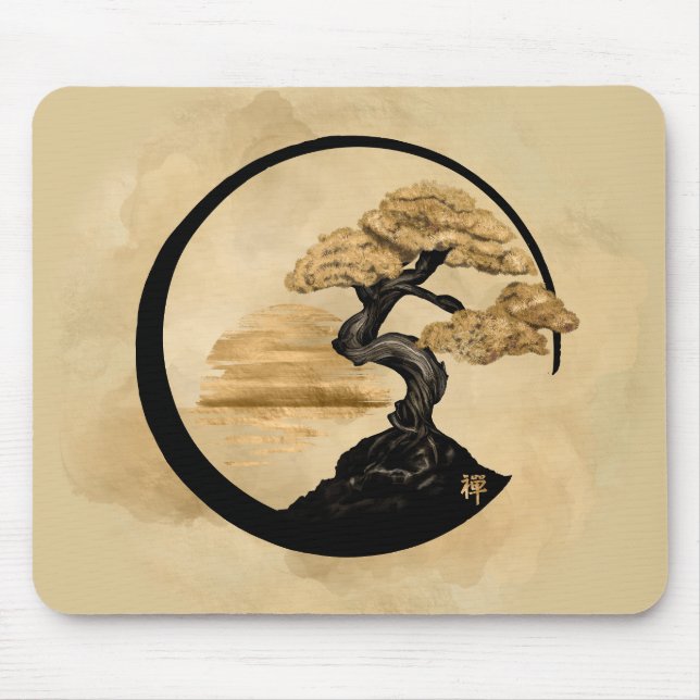 Enso Zen Circle Bonsai - Golden Sunrise Mouse Mat (Front)