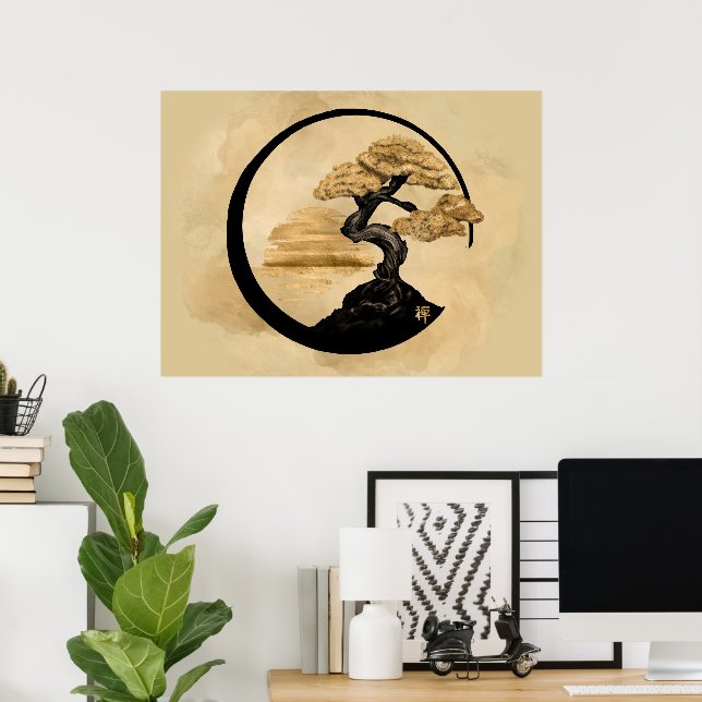 Enso Zen Circle Bonsai - Golden Sunrise Poster (Home Office)