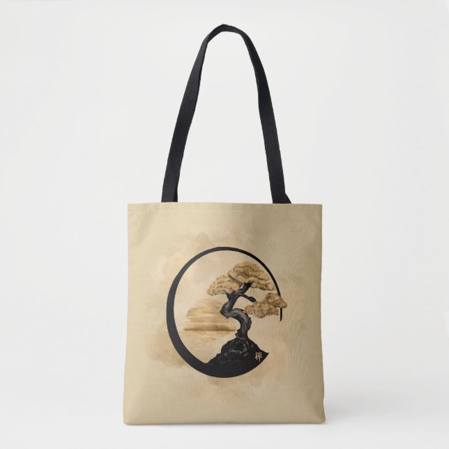 Enso Zen Circle Bonsai - Golden Sunrise Tote Bag (Front)