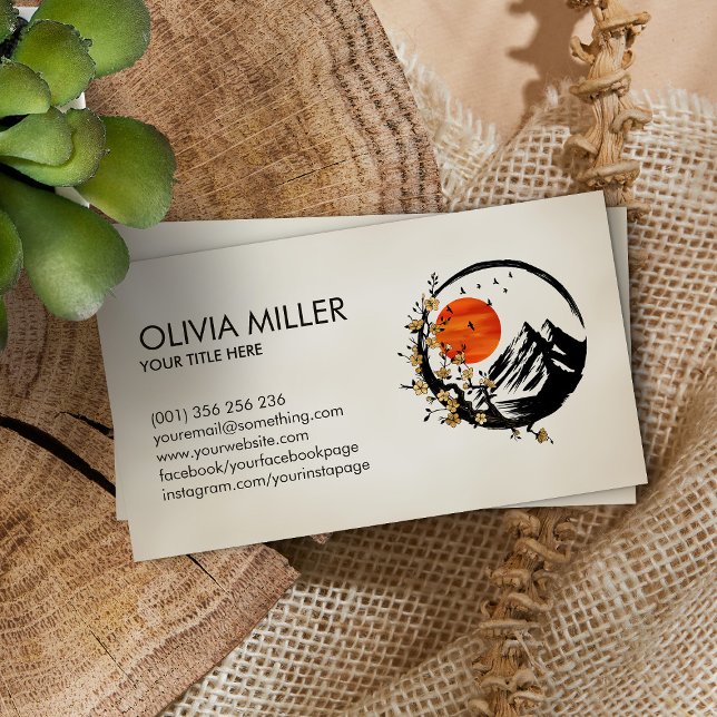 Enso Zen Circle Sakura Tree  Golden Cherry Blossom Business Card (Creator Uploaded)