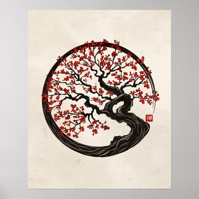 Enso Zen Circle Sakura tree Poster (Front)