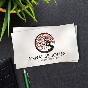 Enso Zen Circle Sakura Tree - Red Cherry Blossom Business Card