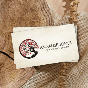 Enso Zen Circle Sakura Tree - Red Cherry Blossom Business Card