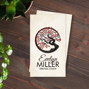 Enso Zen Circle Sakura Tree - Red Cherry Blossom Business Card