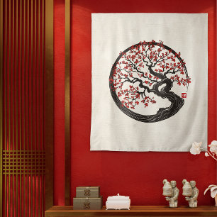 Enso Zen Circle Sakura tree Tapestry