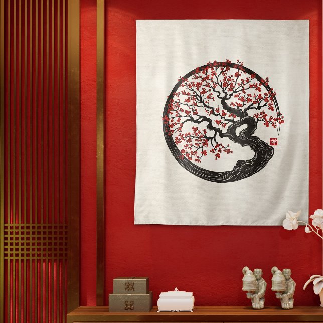 Enso Zen Circle Sakura tree Tapestry (Creator Uploaded)