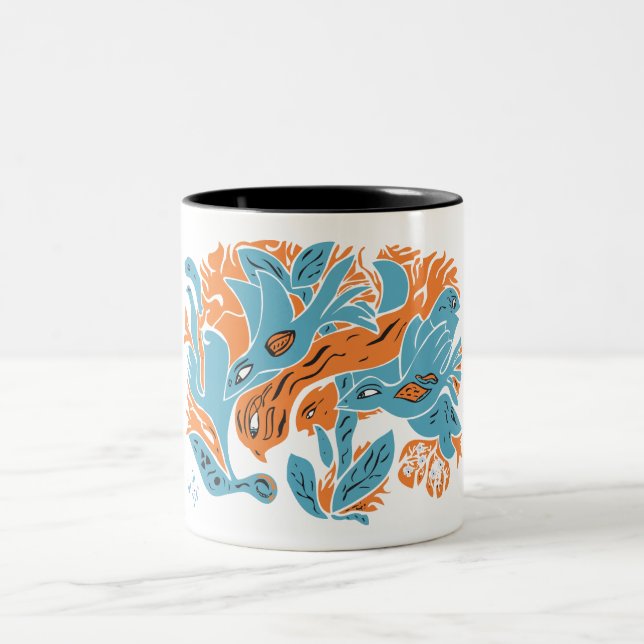 Entangled Aestetic Birds TWArt 12-pop Two-Tone Coffee Mug (Center)
