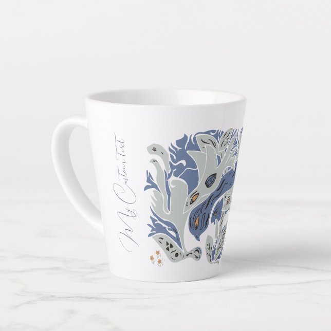 Entangled Birds Customisable text blue/grey TWArt Latte Mug (Left Angle)