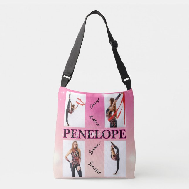 Entangled Gymnastics Pink 4 Photo Encouragement Crossbody Bag (Front)