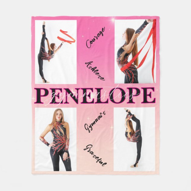 Entangled Gymnastics Pink 4 Photo Encouragement Fleece Blanket (Front)