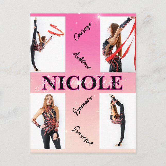 Entangled Gymnastics Pink 4 Photo Encouragement Holiday Postcard (Front)