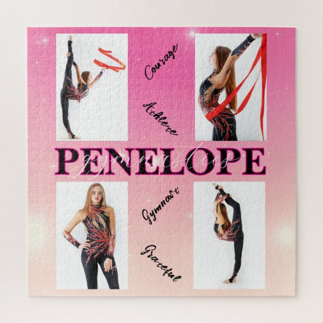 Entangled Gymnastics Pink 4 Photo Encouragement Jigsaw Puzzle (Vertical)