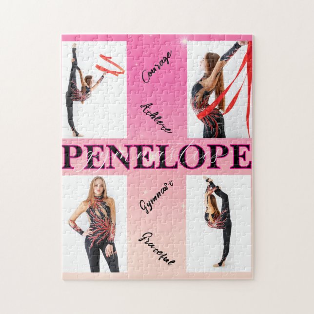 Entangled Gymnastics Pink 4 Photo Encouragement Jigsaw Puzzle (Vertical)