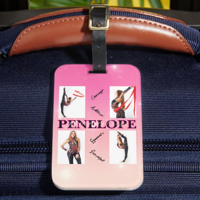 Entangled Gymnastics Pink 4 Photo Encouragement Luggage Tag (Front Insitu 2)