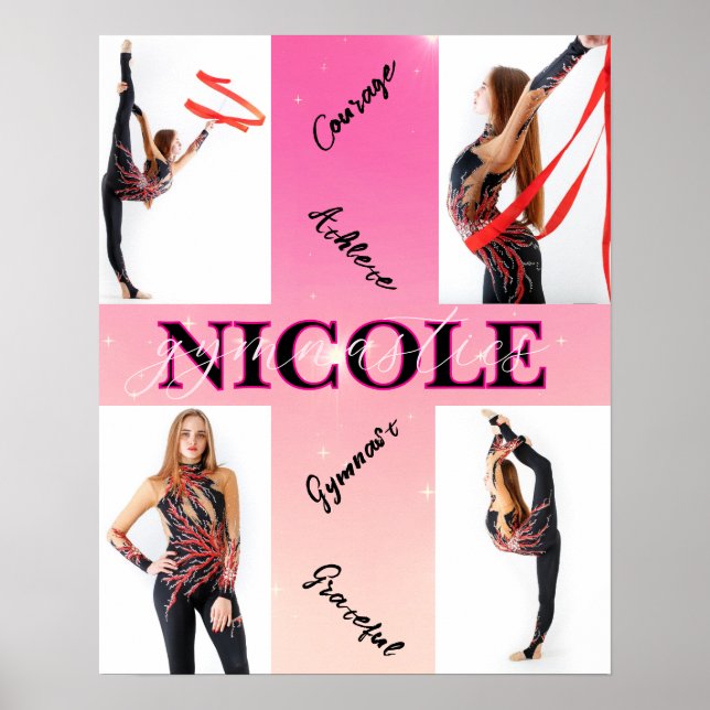 Entangled Gymnastics Pink 4 Photo Encouragement Poster (Front)