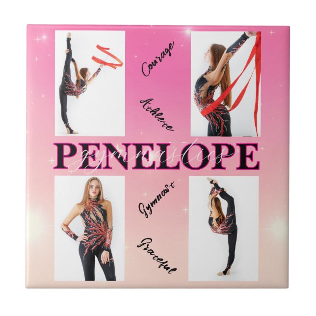 Entangled Gymnastics Pink 4 Photo Encouragement Tile (Front)
