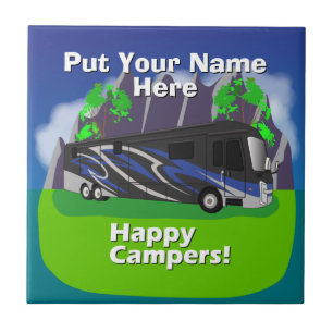 Entegra Aspire RV Blue Happy Camper Design Tile