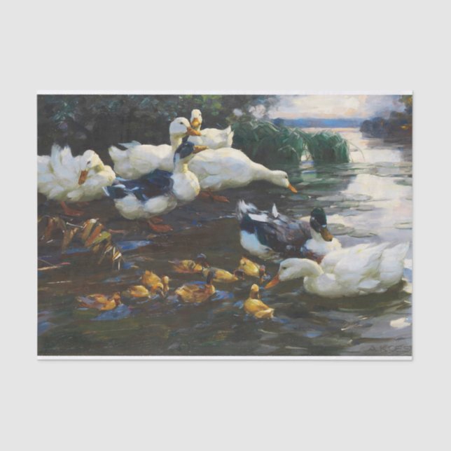 Enten mit Kuken Im Wasser by Alexander Koester Tissue Paper (Front)