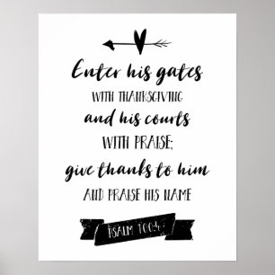 Enter his gates Psalms Christian Typography Chic Poster