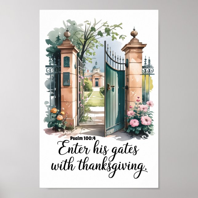 Enter His Gates with Thanksgiving Christian Poster (Front)