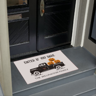 Enter if You Dare Spooky Halloween Family Name Doormat