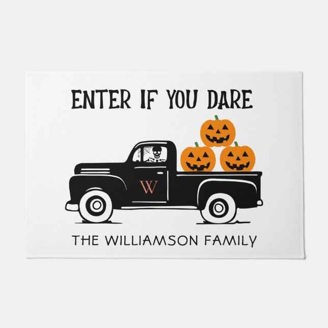 Enter if You Dare Spooky Halloween Family Name  Doormat (Front)