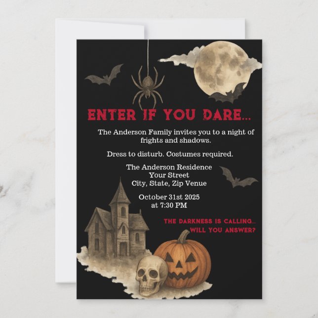 Enter If You Dare - Spooky Haunted House Halloween Invitation (Front)