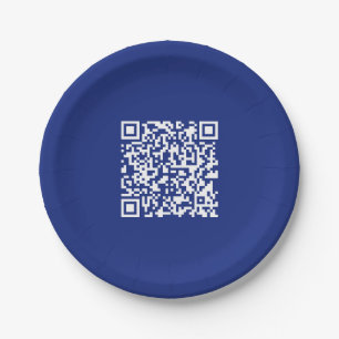Enter URL Instantly Generated QR Code   Navy Blue Paper Plate
