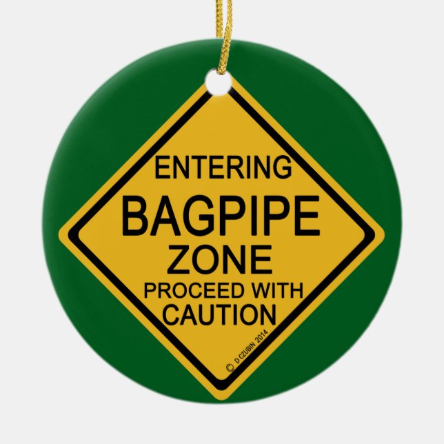 Entering Bagpipe Zone Ceramic Tree Decoration (Front)