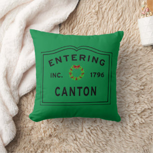 Entering Canton Massachusetts Christmas Cushion