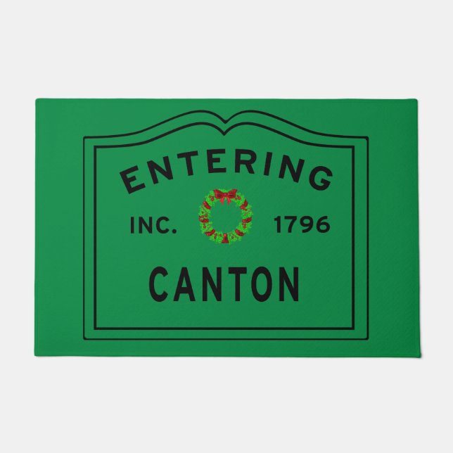 Entering Canton Massachusetts Christmas Doormat (Front)