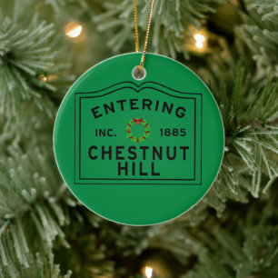 Entering Chestnut Hill Newton Massachusetts Ceramic Tree Decoration