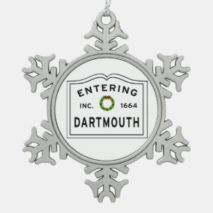 Entering Dartmouth MA Snowflake Pewter Christmas Ornament
