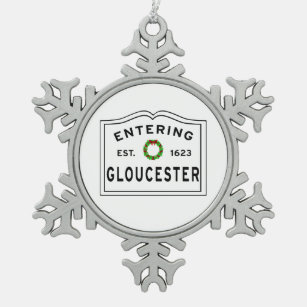 Entering Gloucester Massachusetts Snowflake Pewter Christmas Ornament