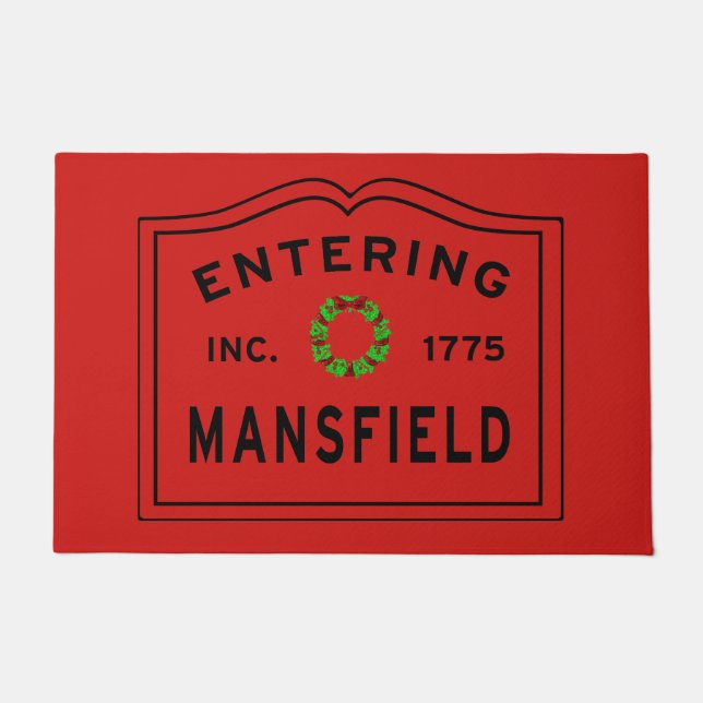 Entering Mansfield MA Christmas Throw Pillow Doormat (Front)