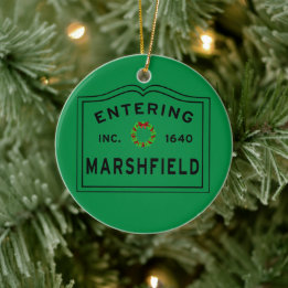 Entering Marshfield Massachusetts Christmas Ceramic Tree Decoration