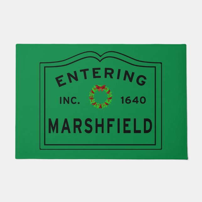 Entering Marshfield Massachusetts Christmas Doormat (Front)